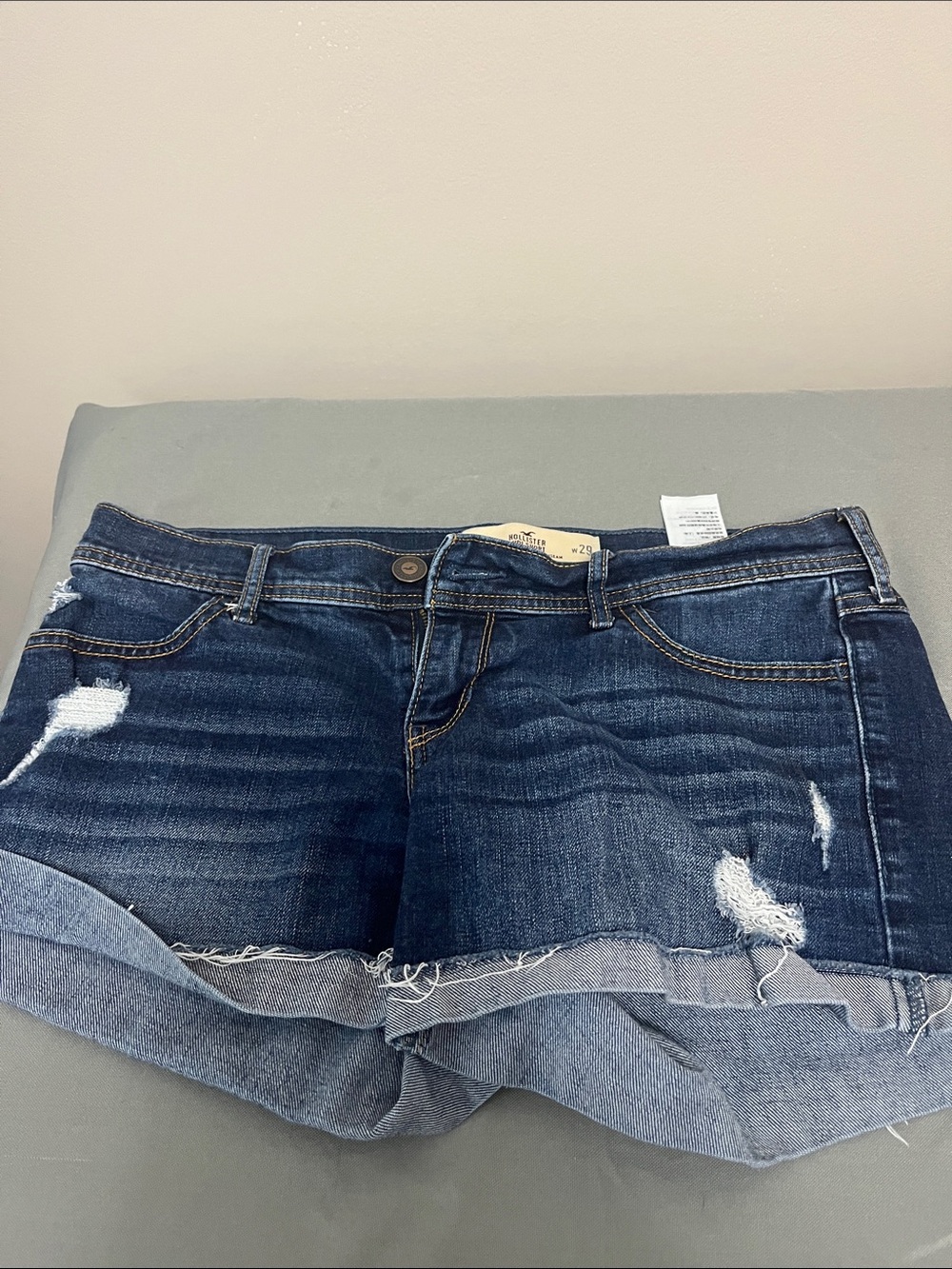 Women's Dark Blue Distressed Denim Shorts
